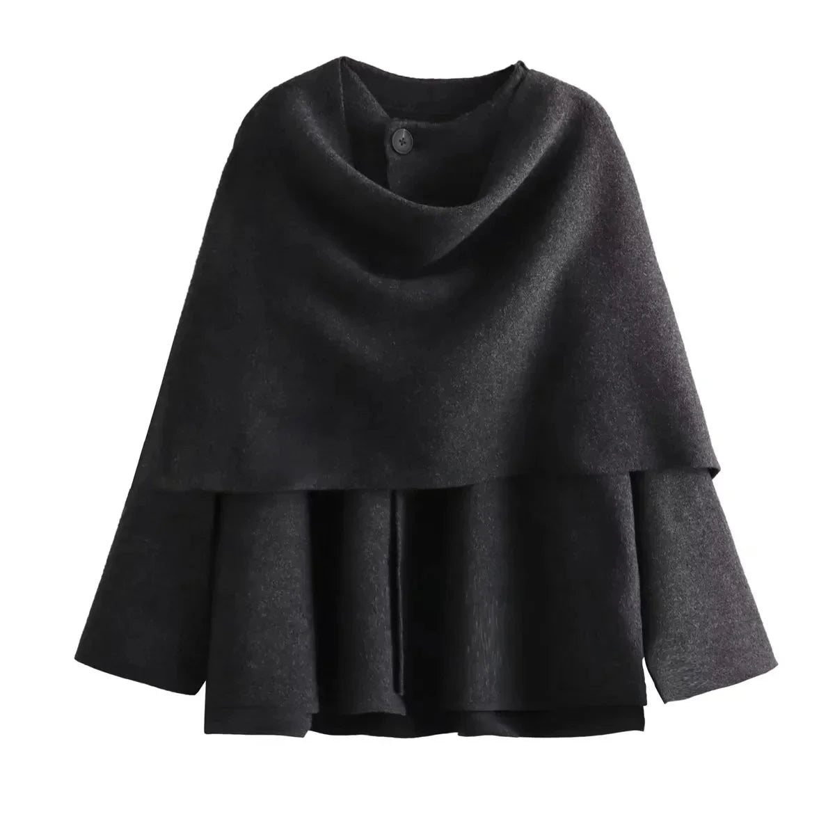 ZBZA Women’s Asymmetric Scarf Knitted Jacket – O Neck Single Button, Side Slit Loose Coat, Winter Chic Outerwear