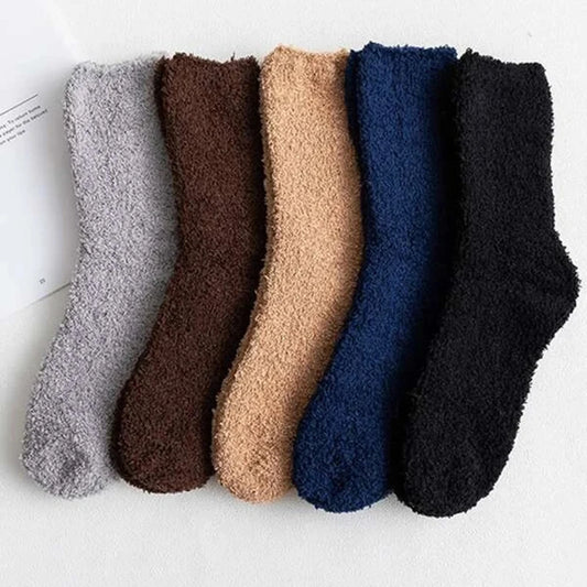 5 Pairs Men's Thickened Mid-Tube Plush Socks – Soft, Warm Coral Fluffy Winter Sleeping & Floor Socks