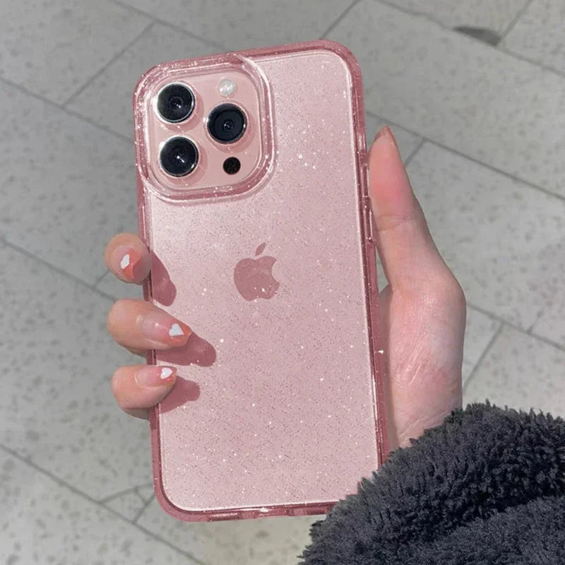 Pink Glitter Bling Clear iPhone Case - Soft Sparkle Protective Cover for iPhone 17 Air 16 15 14 13 12 11 Pro Max Plus Women’s Phone Accessory