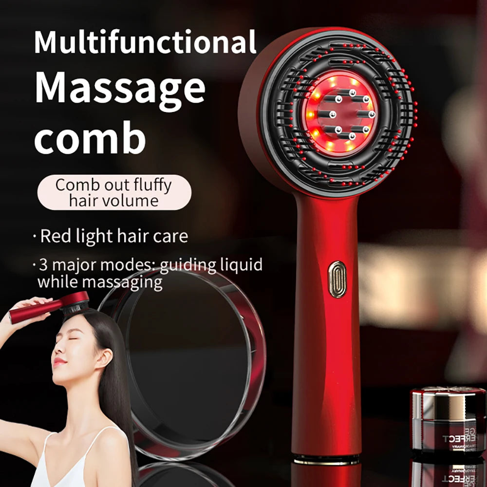 Electric Vibration Massage Comb – Red Light Therapy Scalp Brush with Hair Growth Massage & Anti Hair Loss Oil Applicator