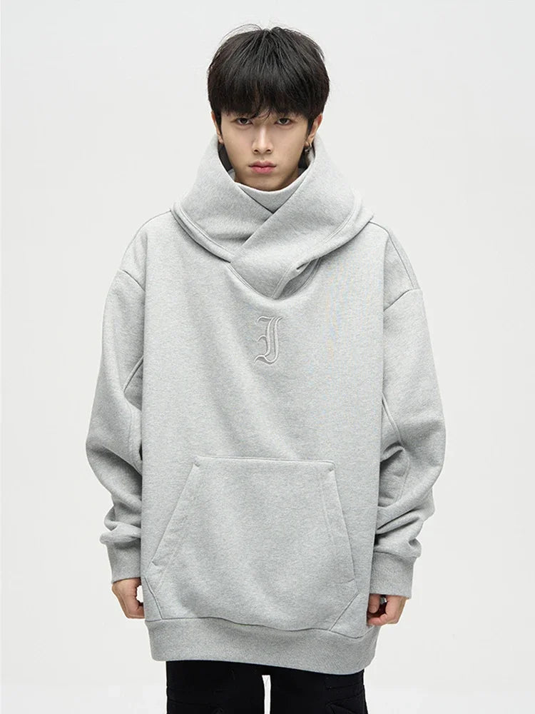 Autumn Ninja Streetwear Turtleneck Hoodie - Men's Embroidered Y2K Vintage Fleece Sweatshirt, Hip Hop Fashion