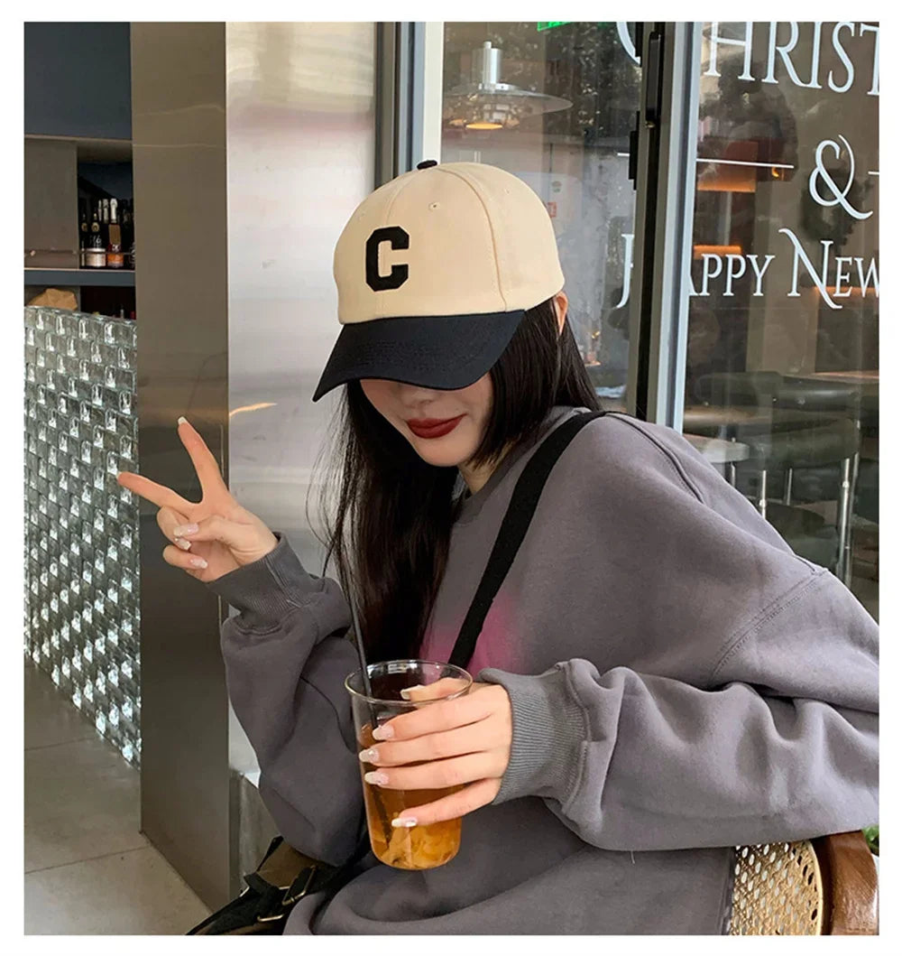 Unisex Baseball Cap – Fashion Letter C Patch, Color Block Design, Summer Sun Visor Hat for Men & Women