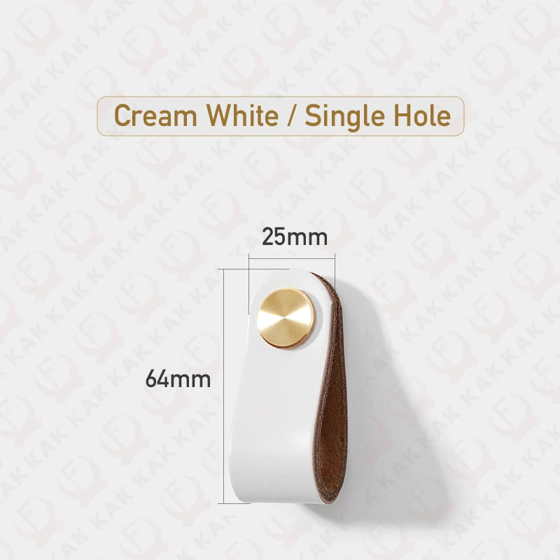 KAK Cowhide Leather Cabinet Handles – Nordic Style Furniture Pulls for Kids Room, Brass & Copper Kitchen Drawer Knobs, Door Hardware