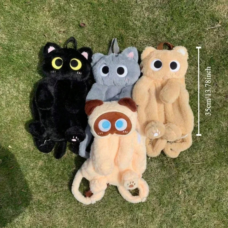 Black Cat Plush Backpack – Kawaii Kitten Doll Shoulder Bag with Large Capacity & Soft Toy Design