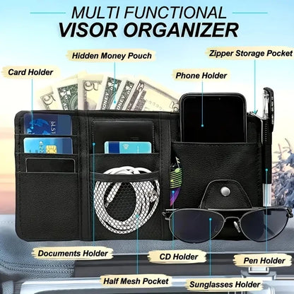 Car Sun Visor Organizer – Sunglass & Mobile Holder, Multi-Pocket Card Storage Pouch for Auto Interior