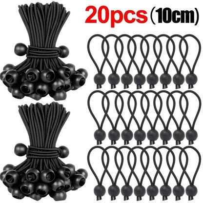 Outdoor Elastic Ball Rope Bungee Cords - Heavy Duty Tie Down for Tent, Tarpaulin, Awning, Canopy & Cargo Shelter