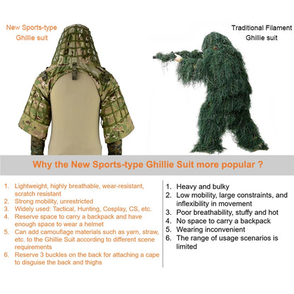 Ghillie Suit Set | Camouflage Hunting Poncho, Base, Cape & Sniper Viper Hood for Airsoft & Paintball