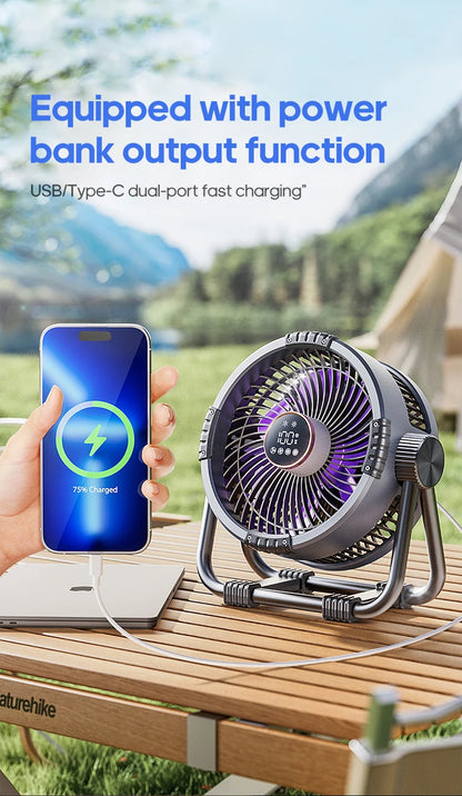 New 6-in-1 Multifunctional Desktop & Camping Fan — 20000mAh Outdoor Air Circulator with 4-Speed Wireless Tent & Ceiling Fan