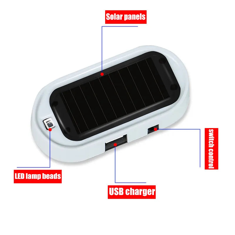 Car LED Solar Powered Simulated Dummy Security Light - Wireless Anti-Theft Warning Caution Lamp with Flashing Imitation Effect