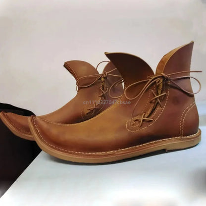 Medieval Renaissance Elf Ankle Boots - Pointed Lace-Up Pirate Cosplay Shoes for Men & Women