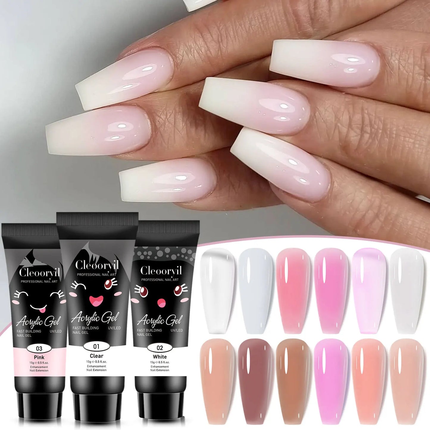 15ml Solid Nail Extension Gel – Poly Acrylic Crystal Gel in Naked Color, UV/LED Quick Build & Nail Extension Polish