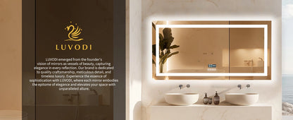 LUVODI Bluetooth LED Bathroom Mirror – Large Anti-Fog Lighted Vanity Mirror with 3-Color Modes