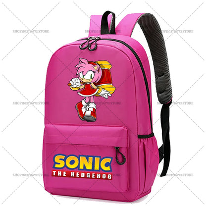 Cartoon Sonic Backpack — School Bag for Kids & Teens Featuring Amy, Rose & Shadow Characters, Perfect Gift for Boys