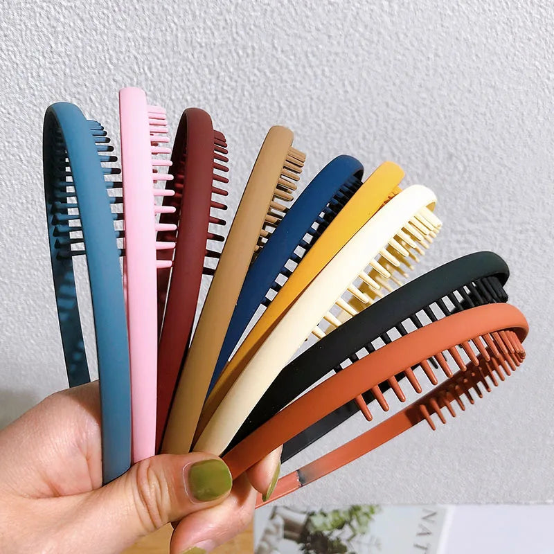 Fashion Solid Color Plastic Hairbands – Toothed Wave Combs, Non-slip Hair Bands for Women & Girls, Face Wash Headbands, Hair Accessories