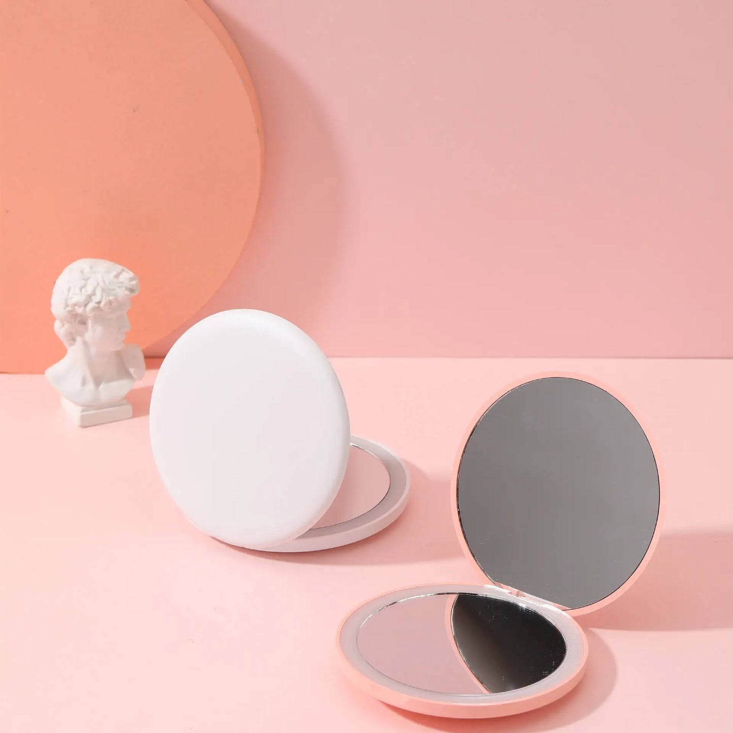 Personalized LED Makeup Mirror - Small Folding Double-Sided Compact Pocket Mirror for Women, Pink & White
