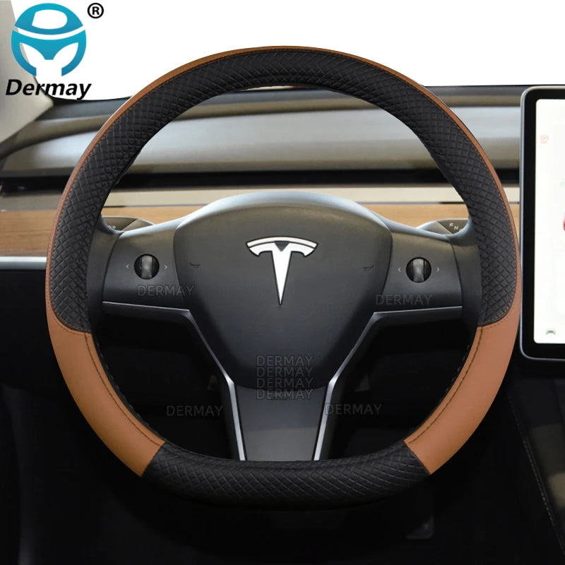 Tesla Model 3 Steering Wheel Cover – PU Leather Non-Slip Auto Accessory, 9 Colors (2016-2023)