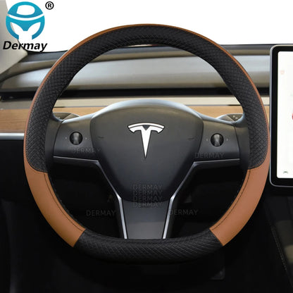 Tesla Model 3 Steering Wheel Cover – PU Leather Non-Slip Auto Accessory, 9 Colors (2016-2023)