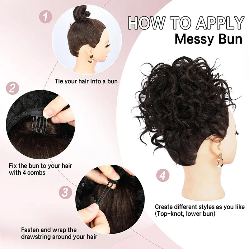 Synthetic Messy Curly Hair Bun – Short Loose Wave Updo Ponytail, Blonde Chignon Hairpiece, Heat-Resistant Extensions for Women