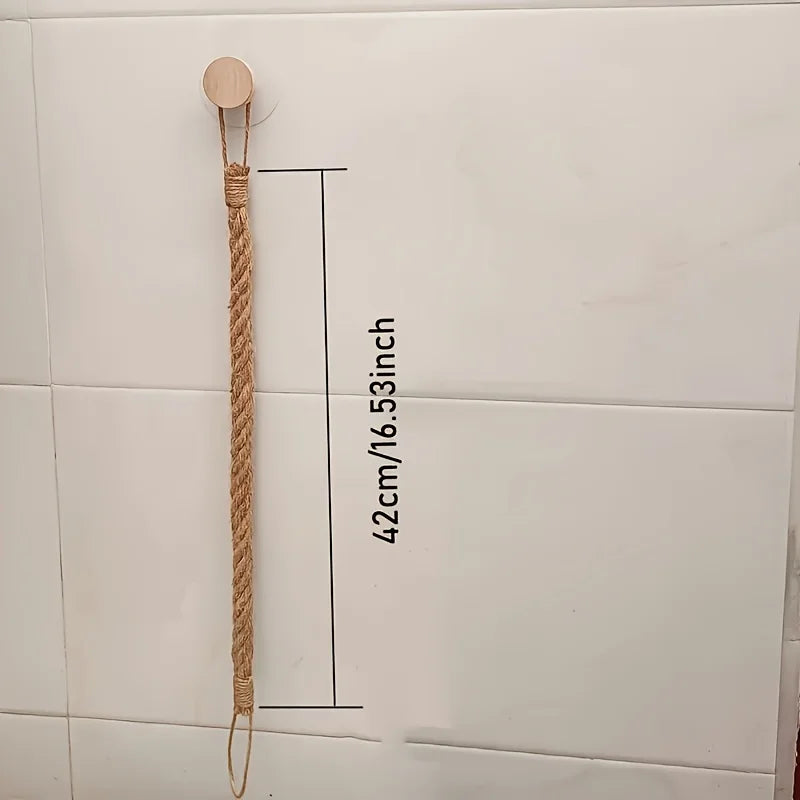 Rustic Hemp Rope Toilet Paper Holder – Self-Adhesive Wall Mount Bathroom Tissue Holder with Wooden Knob, Natural Braided Bathroom Decor