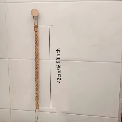 Rustic Hemp Rope Toilet Paper Holder – Self-Adhesive Wall Mount Bathroom Tissue Holder with Wooden Knob, Natural Braided Bathroom Decor
