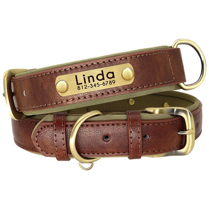 Customized Leather Dog Collar & Leash Set – Soft Padded Adjustable Collar for Small, Medium & Large Dogs with Engraved Nameplate