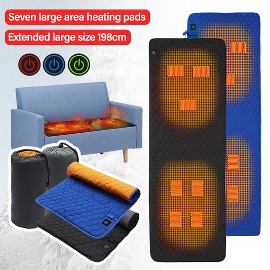 7-Zone USB Electric Heated Camping Mat - Foldable Sleeping Pad with Adjustable Temperature for Outdoor Warmth and Comfort
