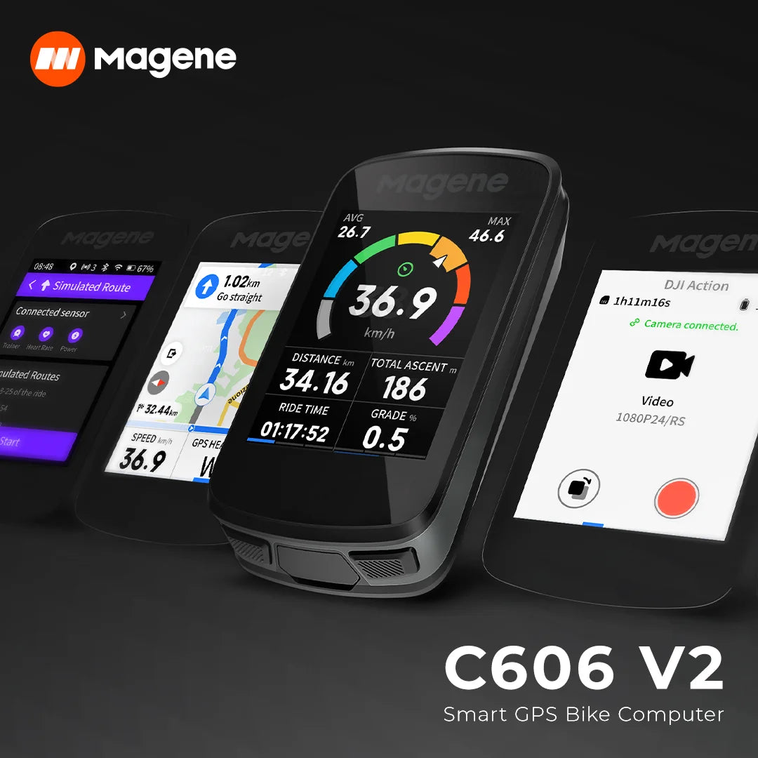 Magene C606V2 GPS Bike Computer – Touchscreen Cycling Speedometer with WiFi, Bluetooth, ANT+, Navigation, Climb & Odometer Functions
