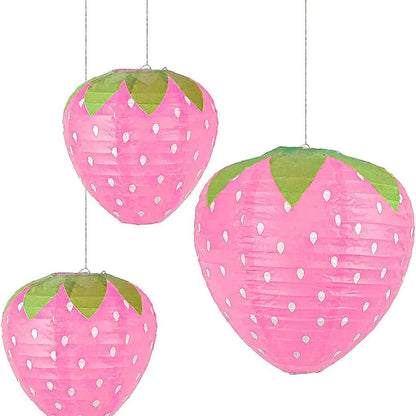 Strawberry Paper Lanterns - 3PCS 20CM Cute Fruit Theme Decorations for Birthday Parties & Baby Showers