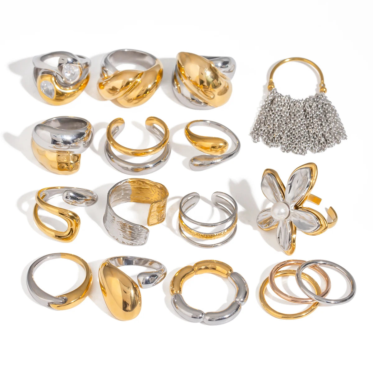 Vintage 18K Gold Plated Stainless Steel Ring – Double Line Irregular Open End Jewelry for Women