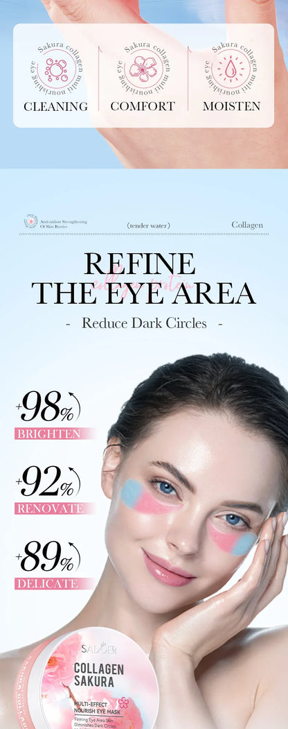 SADOER 60pcs Sakura Collagen Eye Masks — Anti-Dark Circle, Eye Bag Removal, Moisturizing & Firming Eye Patches