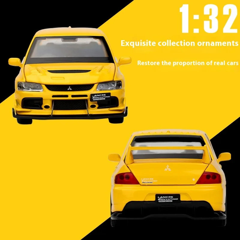 JDM 1:32 Mitsubishi Lancer Evolution IX — Diecast Metal Alloy Racing Car Model with Sound & Light, Right Rudder Gift
