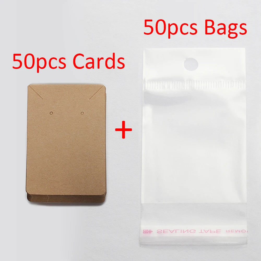 50 Sets Earring & Necklace Display Cards with Self-Seal Kraft Paper Bags – DIY Jewelry Packaging