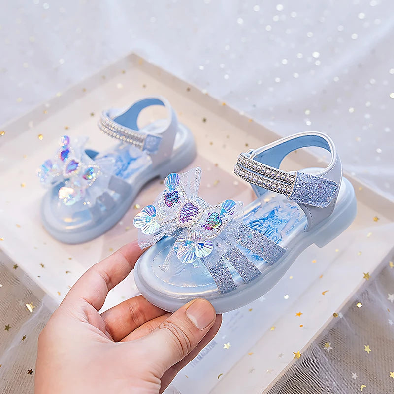 Girls' Rhinestone Bow Sandals - Sparkly Pearl Heart Summer Party Shoes