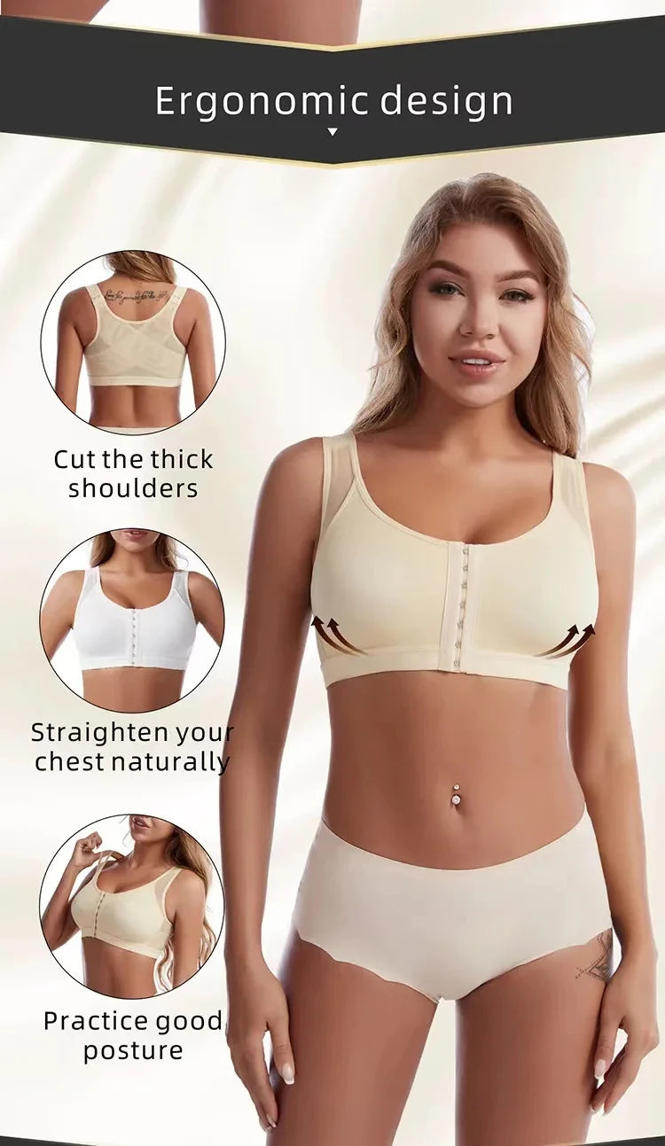 S-5XL Front Closure Posture Corrector Bra – Lift-Up Push-Up Sports Bra with Cross Back for Women, Shockproof Support