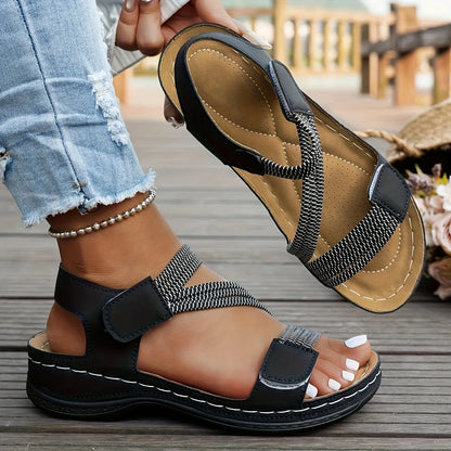 Women’s Solid Color Wedge Sandals – Casual Open-Toe Retro Thick Sole Beach Sandals, Comfortable High Heel Summer Footwear