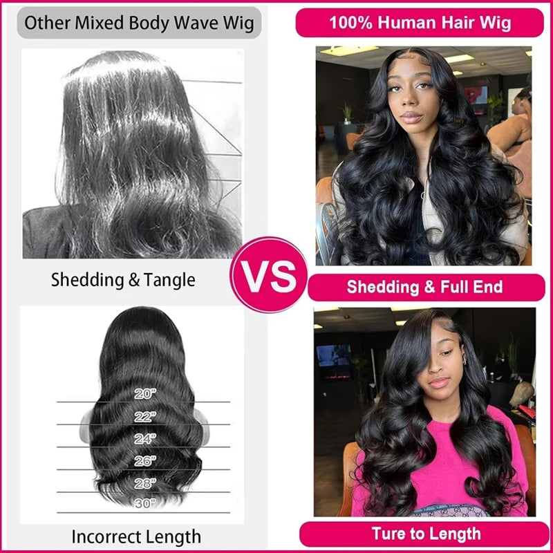 Body Wave Lace Front Wig – 13x6 & 13x4 Pre-Plucked Human Hair, 200% Density with Baby Hair, Natural Black for Women