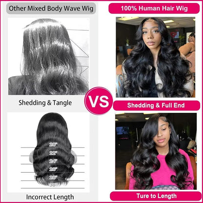 Body Wave Lace Front Wig – 13x6 & 13x4 Pre-Plucked Human Hair, 200% Density with Baby Hair, Natural Black for Women