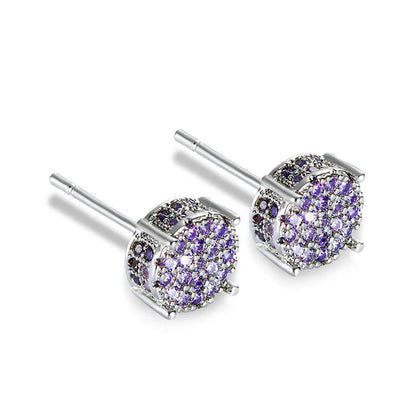 Austrian Crystal Round Stud Earrings - White Zircon Gold Tone Hip Hop Wedding Jewelry for Women