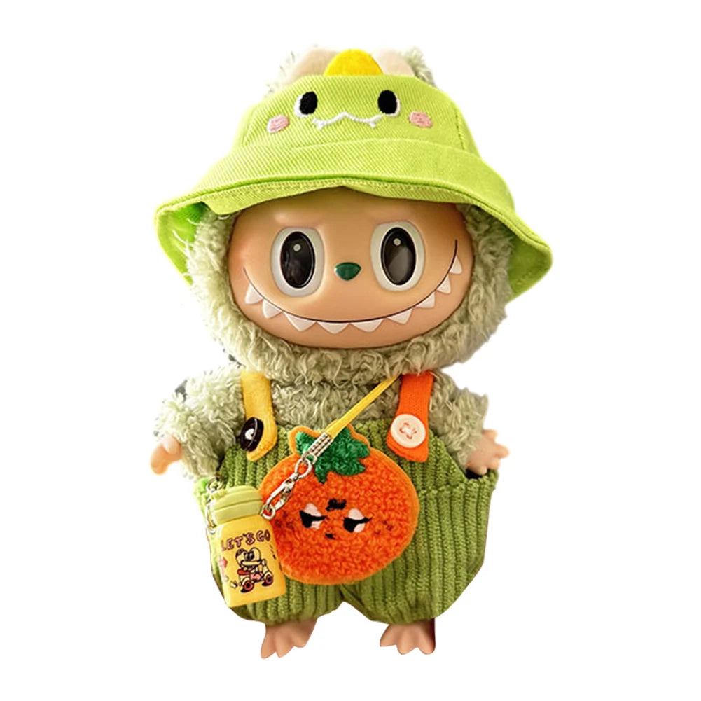 Labubu v1v2 Doll Clothes Outfit (15-17cm) – Sitting Party Bear Accessories with Scarf, Hat & Bag