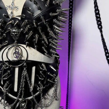 Y2K Gothic Punk Halter Top - Spiked Studded Chain Grunge Emo Rave Festival Style
