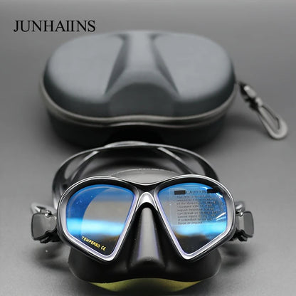 Freediving Mask with Camera Mount - Two-Window Tempered Glass Waterproof Anti-Fog Snorkeling Mask