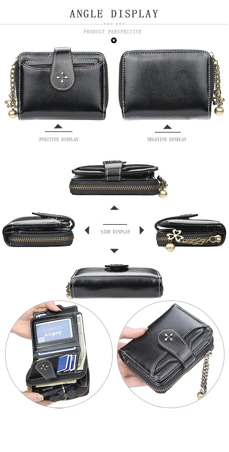 Women’s PU Leather Wallet — Short Hasp Coin & Card Holder, Small Money Bag Clutch in Blue & Red