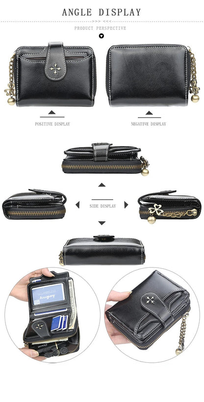 Women’s PU Leather Wallet — Short Hasp Coin & Card Holder, Small Money Bag Clutch in Blue & Red