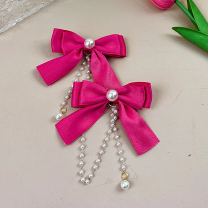 Sweet Princess Pink Pearl Bow Hair Clip – Cute Chain Hairpin for Women & Girls Back Head Fashion Hair Accessories