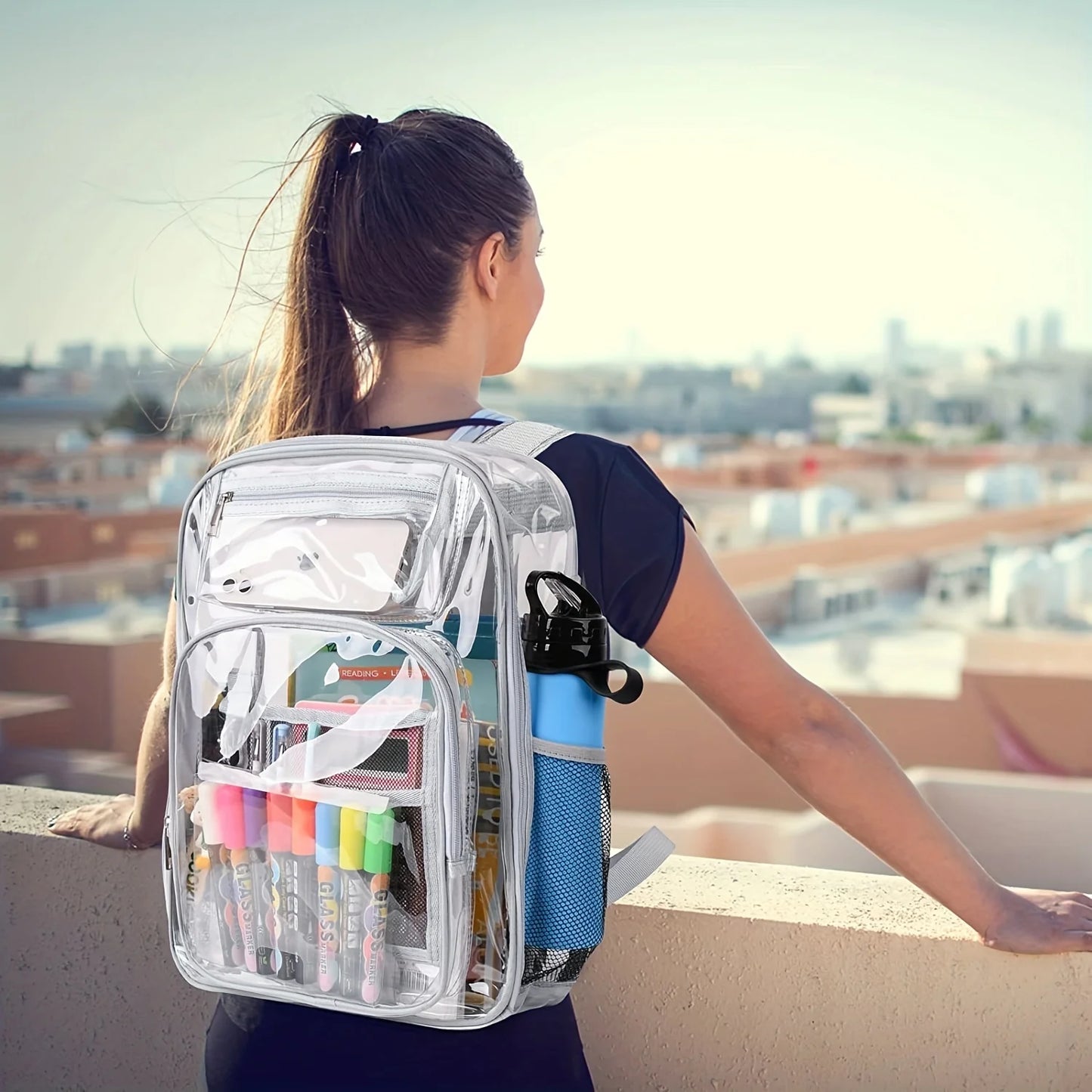 Clear PVC Backpack – Large Heavy Duty See-Through Bookbag with Reinforced Straps for School