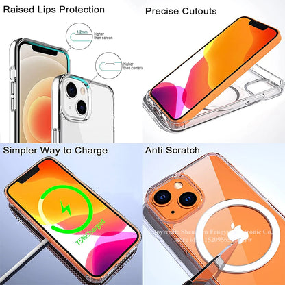 Clear Magnetic Phone Case with Kickstand for iPhone 16, 15, 14, 13, 12, 11 Mini – MagSafe Compatible, Wireless Charging Back Cover
