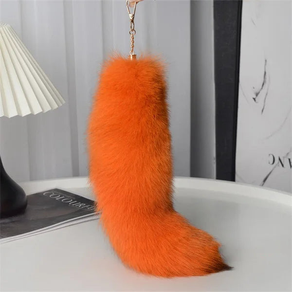 2024 Natural Fox Fur Tail Keychain – Chic Y2K Furry 40cm Keyring Accessory for Women’s Car Keys