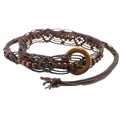 Women’s Vintage Woven Waist Chain - Handmade Brown Beaded Belly Chain Body Jewelry for Jeans, Dresses & Fashion Accessories