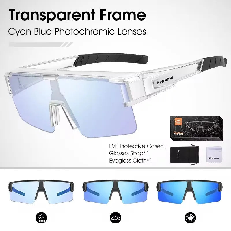 WEST BIKING Large Frame Cycling Glasses — Polarized Photochromic Sunglasses Fit Over Myopic Goggles