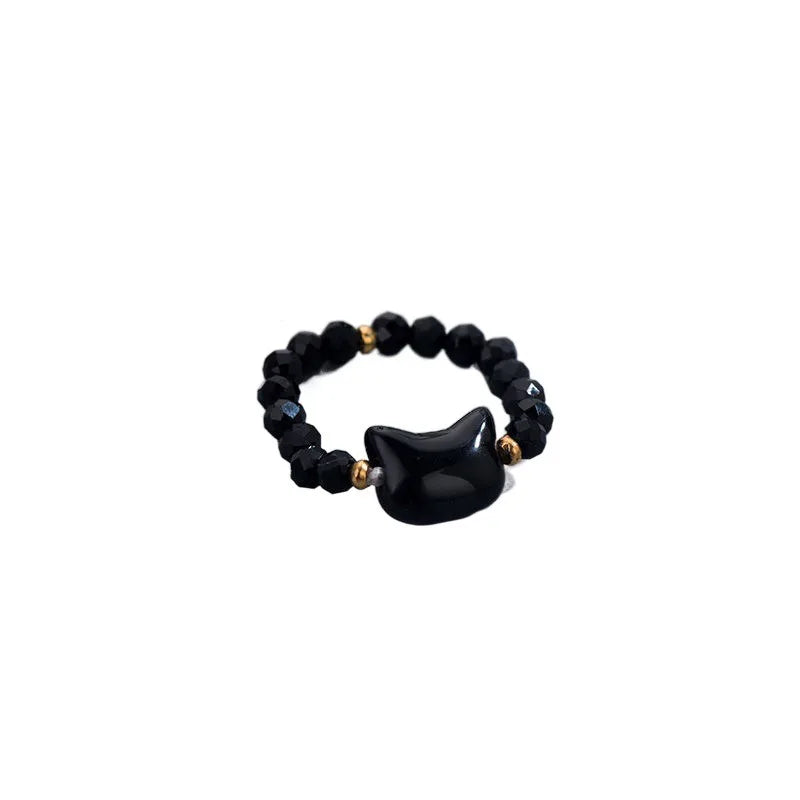 Cat Shape Bead Rings - Minimalist Black & White Finger Toy Rings for Men & Women Party Jewelry Accessories